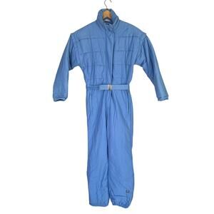 Vintage Obermeyer Ski Snowsuit Women's 8 Light Blue 80s 90s Winter Belted Suit